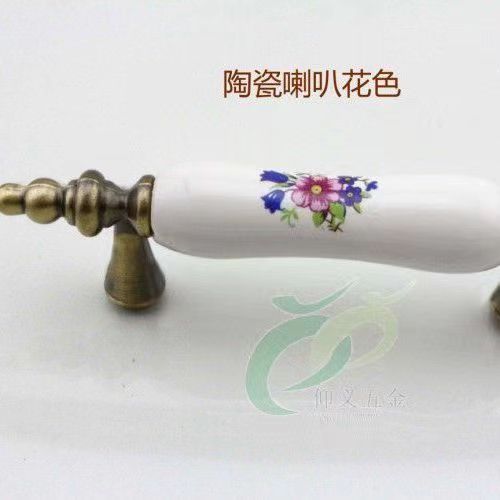 Estilo europeo verde rojo antiguo orquídea cerámica manija gabinete muebles cajón armario puerta pastoral antiguo Wenzhou hardware manija