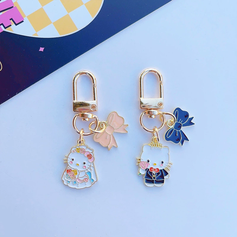 Брелок Hello Kitty свадебная пара эмалированный металл, подвески невеста и жених, 8×6 см