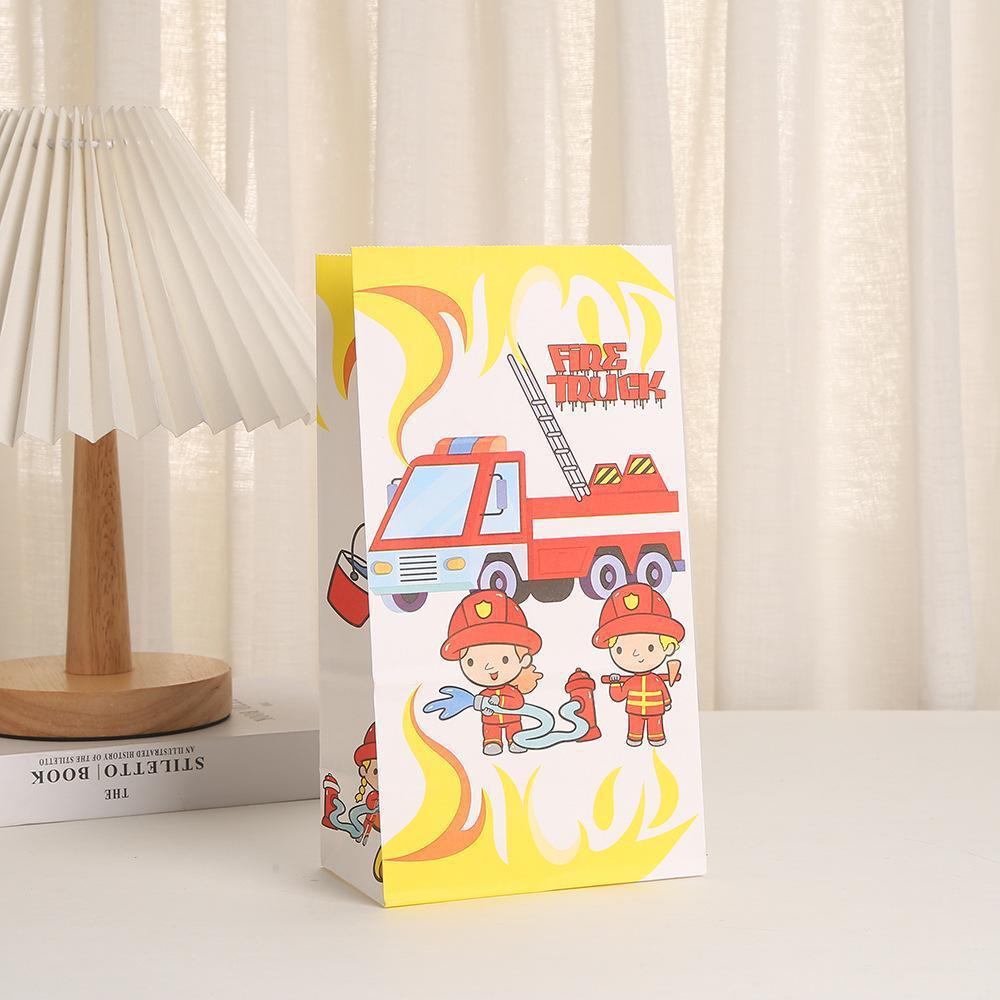 礼品袋带贴纸手提袋卡通消防食品袋创意印花包装袋牛皮纸纸袋批发