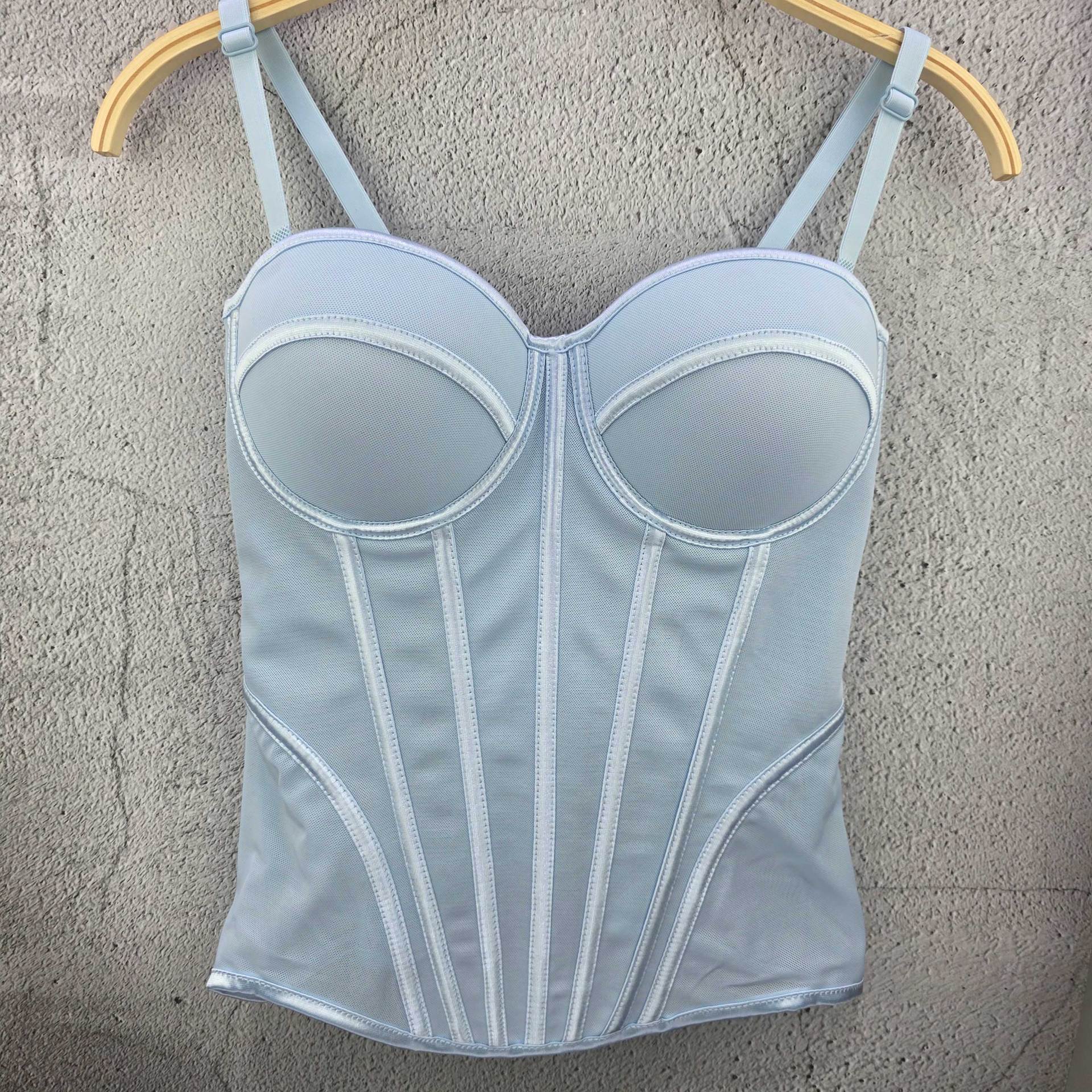 Top de Tirantes con Corsé de Malla Transparente y Varillas para Mujer image 4