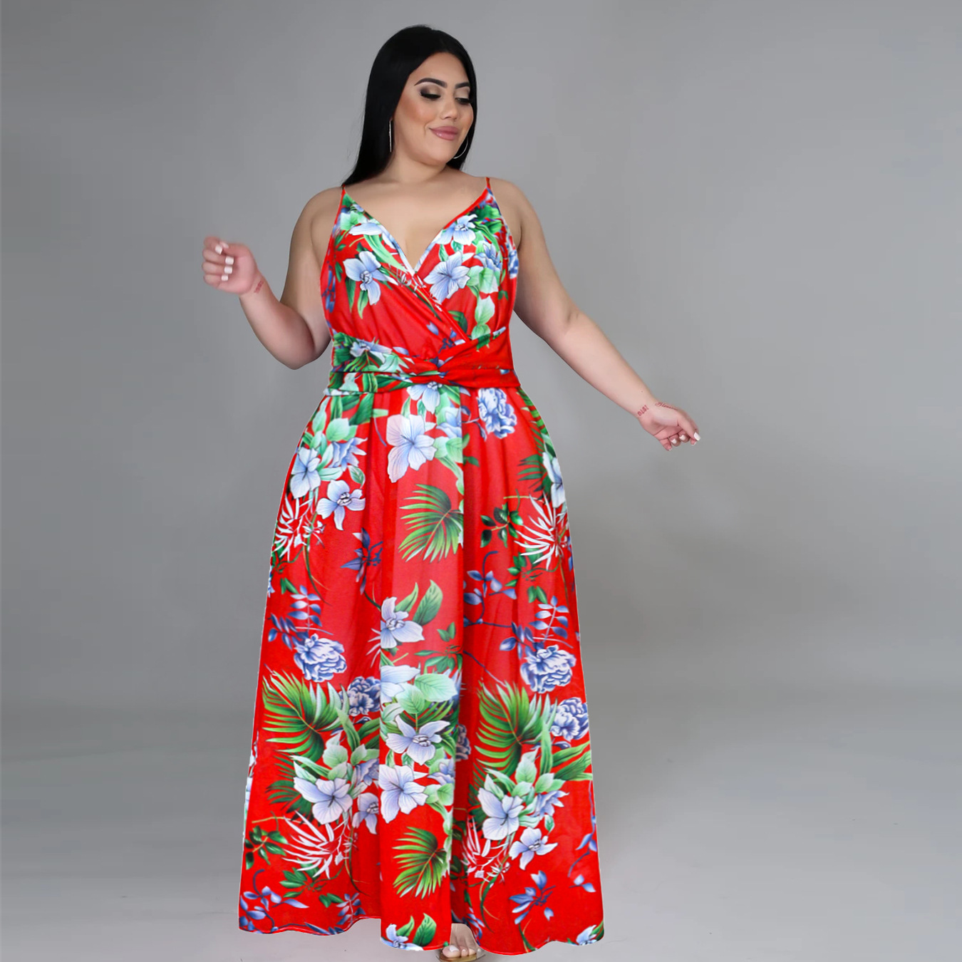 women s sling floral bohemian chiffon dress nihaostyles clothing wholesale NSBMF80105