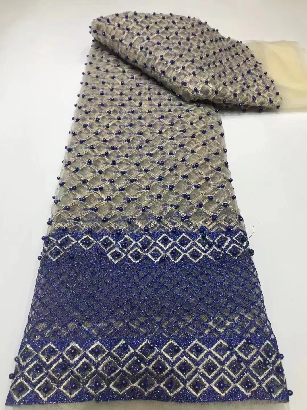 Rejilla de cuentas bordado malla de dos tonos bordado transparente encaje tela fiesta vestido de noche vestido de boda tela JX2699