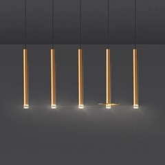 Minimalist copper-colored cylindrical bar pendant iron chandelier modern light luxury style hotel bedroom bedside small pendant light