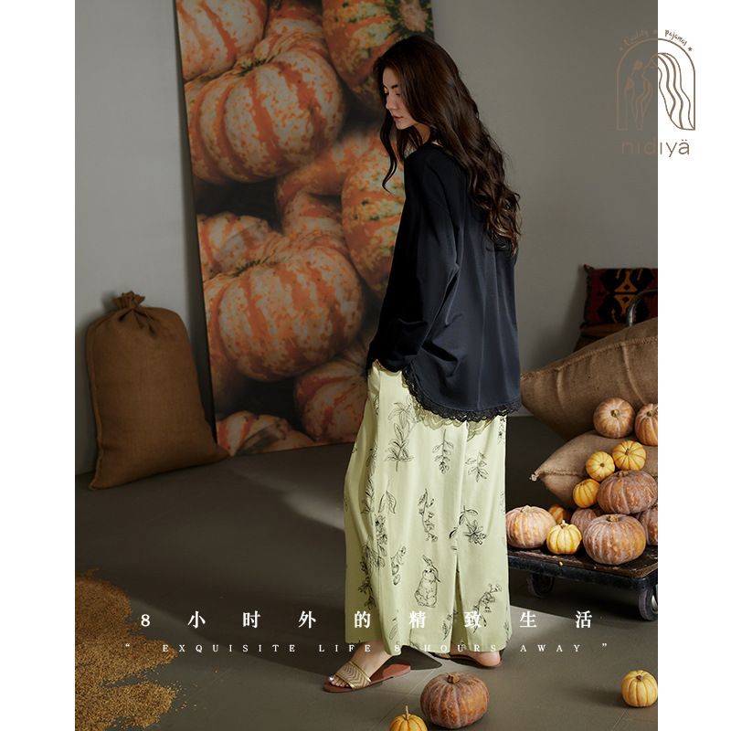 Nidiya's New Pajamas for Women, Soft Cotton Long-Sleeved Loose-Fitting Floral Wide-Leg Pants, Spring & Fall Home Wear Set Nidiya's New Pajamas for Women, Soft Cotton Long-Sleeved Loose-Fitting Floral Wide-Leg Pants, Spring & Fall Home Wear Set