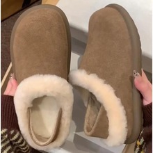 磨砂皮厚底加绒两穿雪地靴女鞋2025新款休闲毛毛勃肯鞋软底棉拖鞋