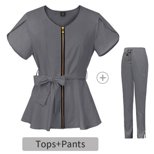 Amazon Strap Waist Tight Surgical Clothes Women's Split Suit Hospital Short-sleeved Brush Hand Clothes Elastic Nurse Hand Wash Clothes