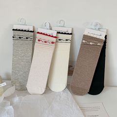 Boneless Solid Color Ruffle Pile Socks Ins Ruffle Pile Socks Women's Spring and Summer Girls Korean Style Versatile Small Leather Shoes 