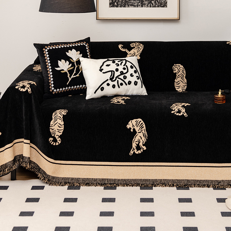 Chenille Simple Four Seasons Universal High-end Tiger And Leopard Pattern Integrated Multi-functional Sofa Cover Cloth_voghion.com
