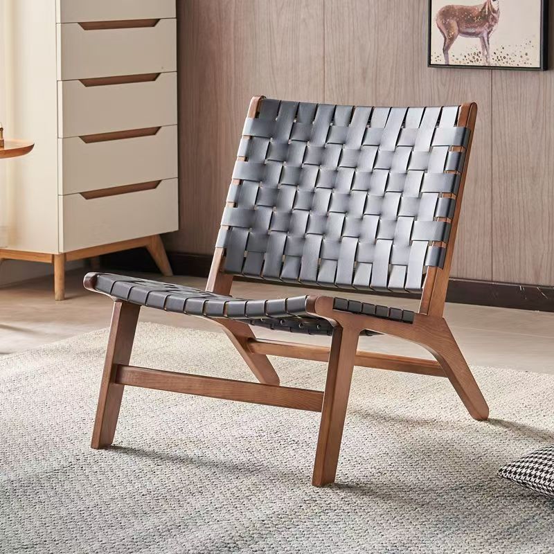 Sillas de madera sólida de cuerda trenzada sillas de balcón nórdicas sillas de ocio estilo japonés sillas de silla de casa pequeña silla de respaldo perezosa