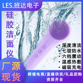 外贸现货电动洁面仪震动热敷清洁去黑头磁吸充电超声波硅胶洗脸仪
