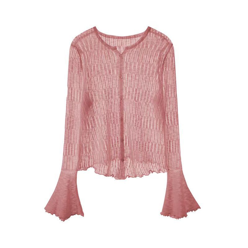 Knitted cardigan women's summer hollow shawl with small waistcoat short ultra-thin bell sleeve sunscreen jacket 5005
