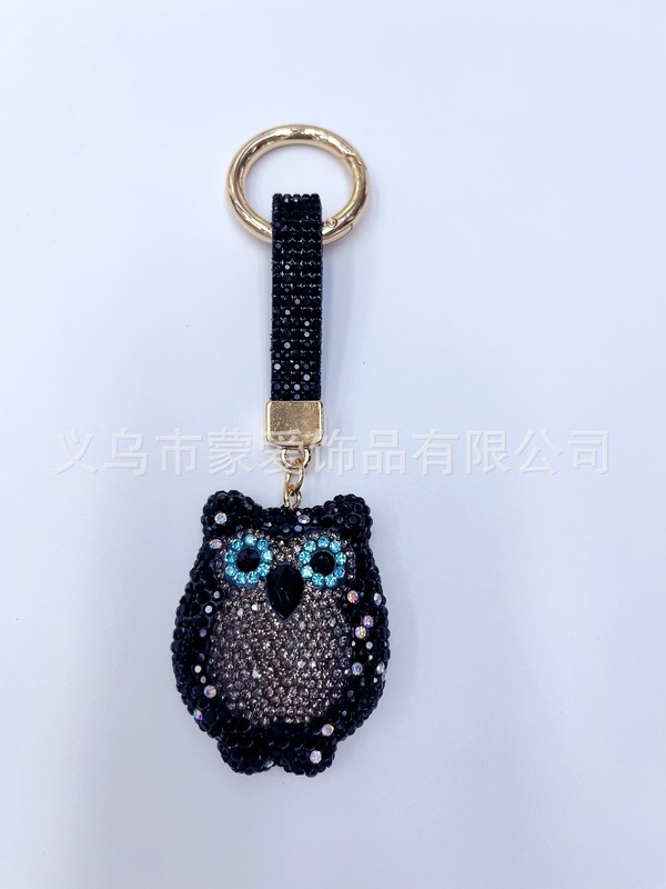 跨境新款钥匙扣挂件卡通猫头鹰挂饰陶泥镶钻书包背包饰品配件批发|undefined