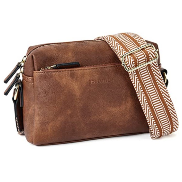 New women's small crossbody bag, three zippered mobile phone newspaper, leather small bag, colored shoulder strap single shoulder bag_voghion.com