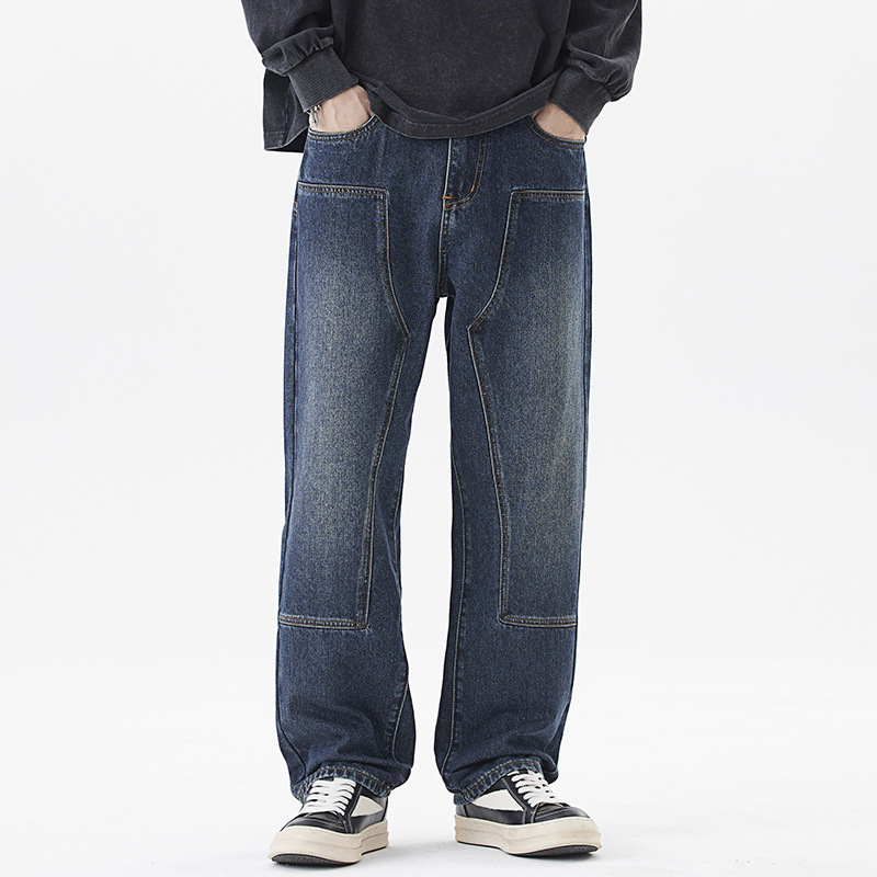 9913 | plus size men's autumn and winter new American high street jeans loose Joker retro wash water straight trousers