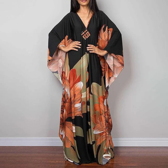 2025 New European and American Style Comfortable and Spacious Printed Summer Long Dress Bohemian Ethnic Holiday Robe