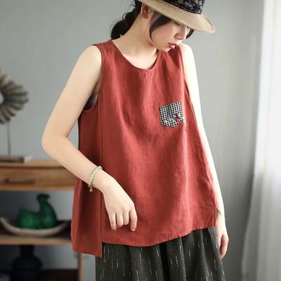 Plus size cotton and linen new camisole women's wide loose summer versatile sleeveless solid color retro bottoming top outer wear inner wear