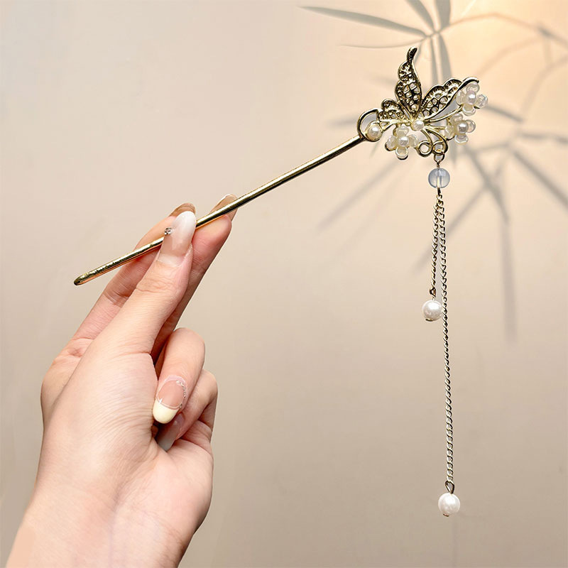 Retro simple nicho de alta estética oriental diseño de cabello de flores de frascos de estilo antiguo cabello