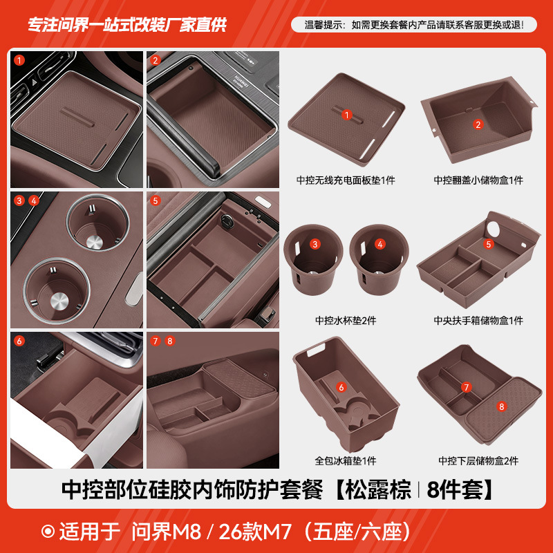 Wenjie m8 (five/seats) central control protection set [truffle brown] 8 pieces