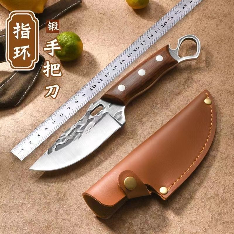 纯手工锻打锰钢手把刀指环刀超锋利切肉割肉家居户外多功能刀具