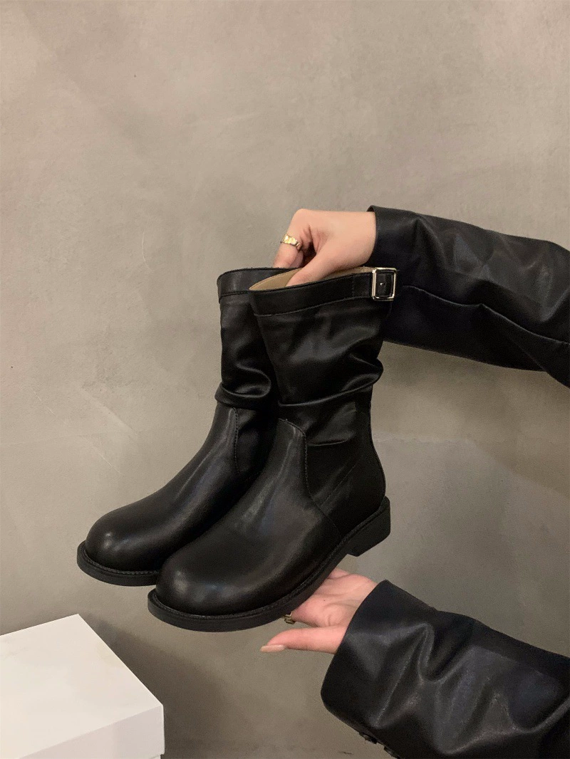 Ботинки (Martens) ретро деми-сезонные, средняя голень, низкий каблук, коричневые/чёрные, 35–40