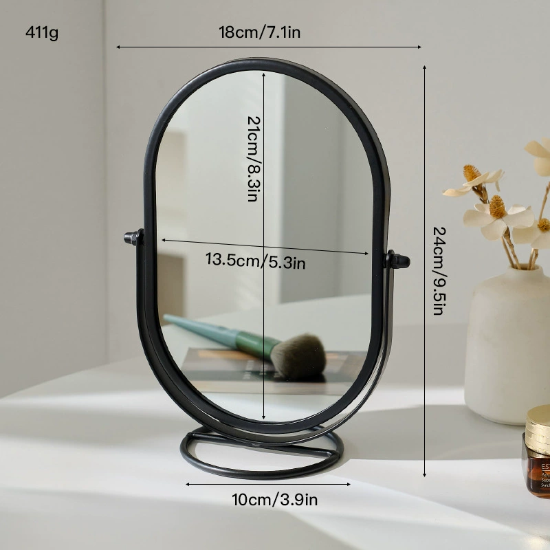 Dressing Table Mirror — Rotatable Oval Desktop Mirror, Silver/Gold/Black, Multiple Sizes