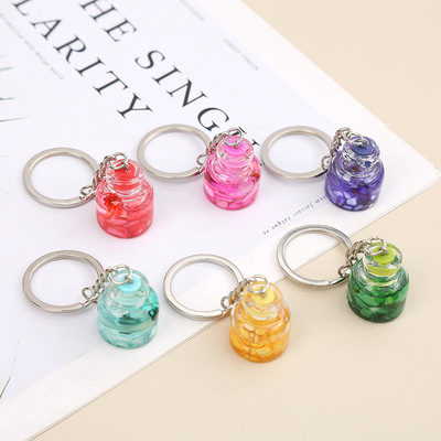 创意钥匙扣 新款DIY透明玻璃漂流许愿瓶汽车钥匙圈 背包装饰挂件|ms