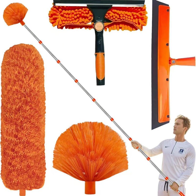 Cross-Border Best-Selling 2-in-1 Window Cleaning Scraper and Extended Dust Removal Brush, Double-Sided High-Rise Glass Cleaner and Spider Web Brush Cross-Border Best-Selling 2-in-1 Window Cleaning Scraper and Extended Dust Removal Brush, Double-Sided High-Rise Glass Cleaner and Spider Web Brush