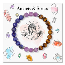 亚马逊热款紫水晶虎眼石手链8mm蓝纹石瑜珈手链Anxiety Stress