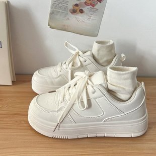 Thick-Soled Women's Shoes, Versatile Student Milk Fufu White Shoes, New Spring High-Looking Thick-Soled Casual Sneakers Y01