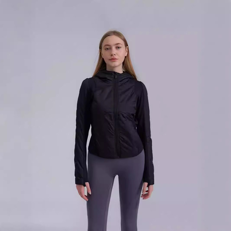 Lu Jacket Ultra-Light P Cotton Long-Sleeved Zipper Women's Yoga Slim-Fit Sports Waterproof Running Fitness Hooded Jacket Outdoor