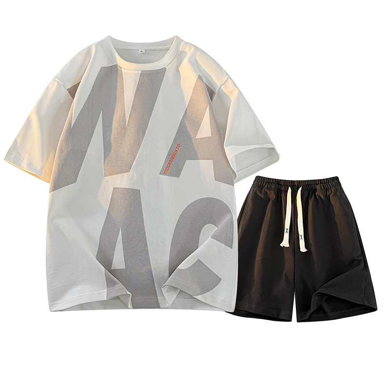 Plus Size Summer New Arrival: Versatile Casual Gradient Print Crew Neck Men's T-Shirt and Shorts Set (M-8XL)