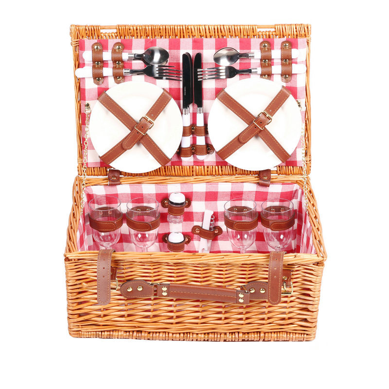Cesta de picnic de sauce cesta de picnic para cuatro personas cesta de picnic hecha a mano con tapa cesta de picnic cesta de almacenamiento al aire libre