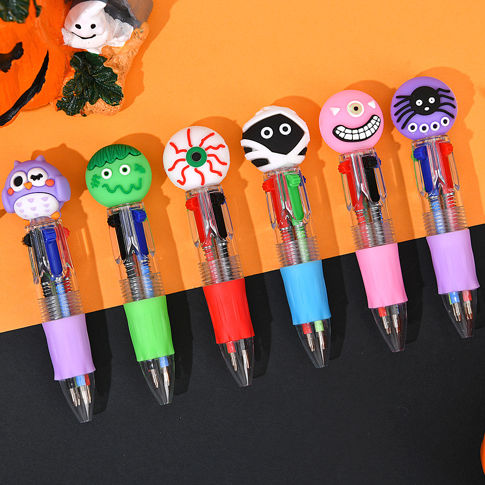 Ventas transfronterizas calientes de Halloween bolígrafo de cuatro colores mini serie de dibujos animados lindos bolígrafo de color para estudiantes papelería bolígrafo de regalo