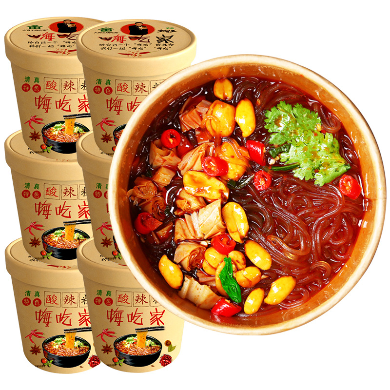 Hichijia Hot and Sour Noodles, Bucket Pack, Wholesale, Convenient Instant Food, Authentic Wet Noodles, Coarse Noodles, Sweet Potato Noodles, Vermicelli