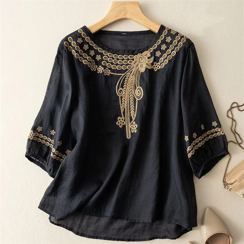 Cotton and Linen Tops for Women, High-End Ramie and Linen, Plus Size, Middle-Aged Moms, Summer 2026 New Chinese Style Short-Sleeved Shirts Cotton and Linen Tops for Women, High-End Ramie and Linen, Plus Size, Middle-Aged Moms, Summer 2026 New Chinese Style Short-Sleeved Shirts
