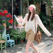 曾小咸【4/27-4/30限时单件9折】慵懒风设计感镂空长袖针织罩衫