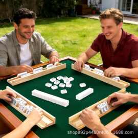 跨境木制麻将架带推杆多米诺骨牌底座棋牌麻将置物架展示架