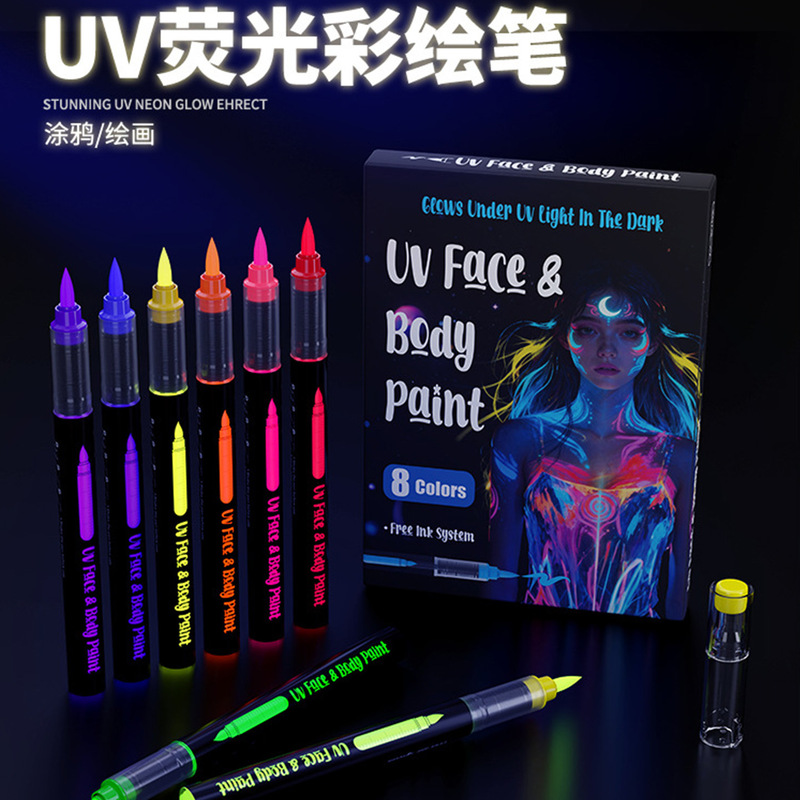 Japanese-style UV fluorescent marker pen, washable, direct liquid, soft-tip tattoo pen, painting pen, electronic music festival thick pen, wholesale Japanese-style UV fluorescent marker pen, washable, direct liquid, soft-tip tattoo pen, painting pen, electronic music festival thick pen, wholesale
