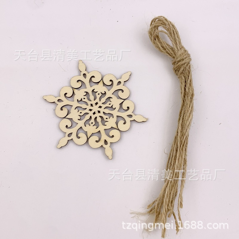 80mm tronco flecha hexagonal copo de nieve hueco hoja de madera decoración Navidad copo de nieve colgante 10 piezas con cuerda de cáñamo