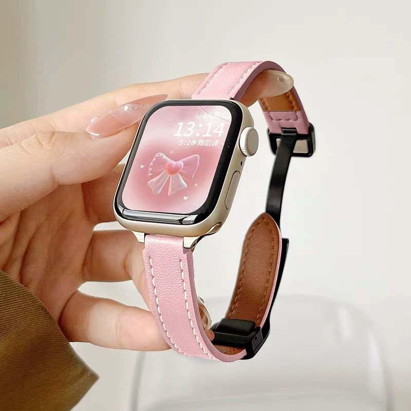 Подходит для Apple Watch 10/11 тонкое цветовое соответствие магнитная пряжка кожаный браслет iwatch9876 продвинутые часы