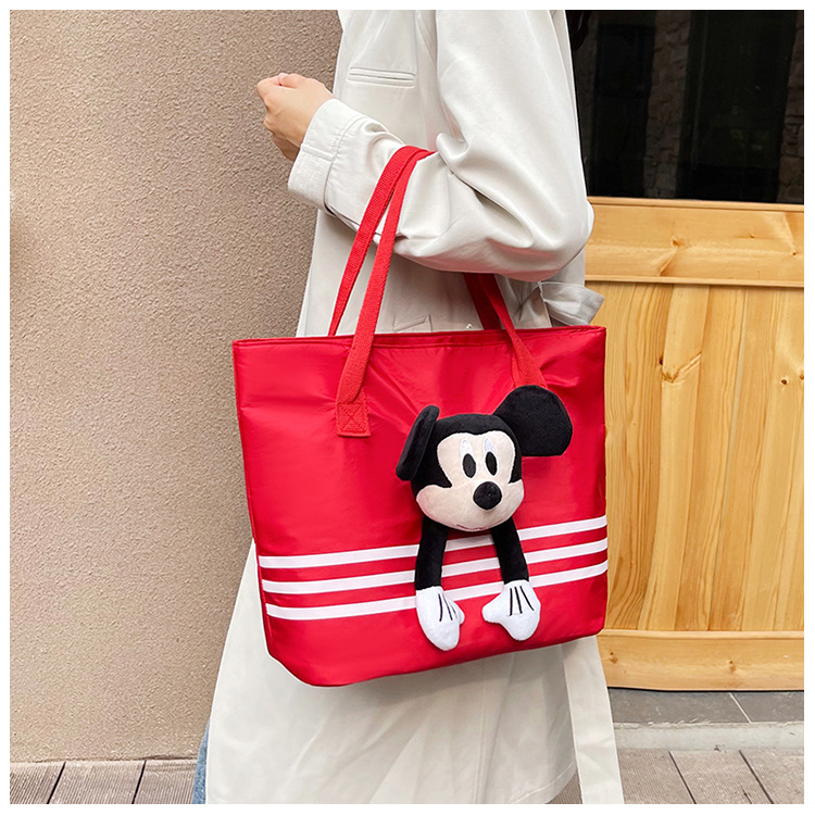 Large-capacity shopping and grocery bag, Korean-style chic casual versatile nylon contrasting color striped single-shoulder crossbody bucket bag undefined