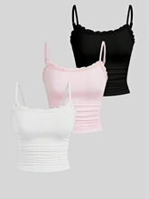 R 29041 Y2K Lace Trim Crop Top ��˿�������� �羳ŷ��