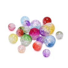 多尺寸亚克力彩色渐变裂纹水晶冰透圆珠 双色爆裂冰晶爆花珠子