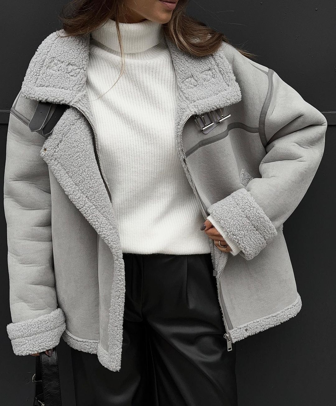 One piece lamb wool 2024 new design sense spliced street motorcycle style cotton jacket_voghion.com