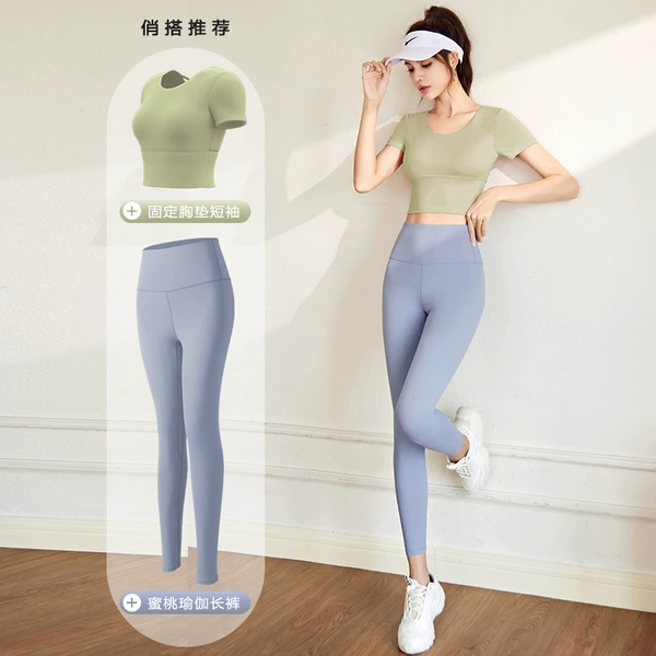 [Short-sleeved + trousers suit] Cardamom green + gray lake blue