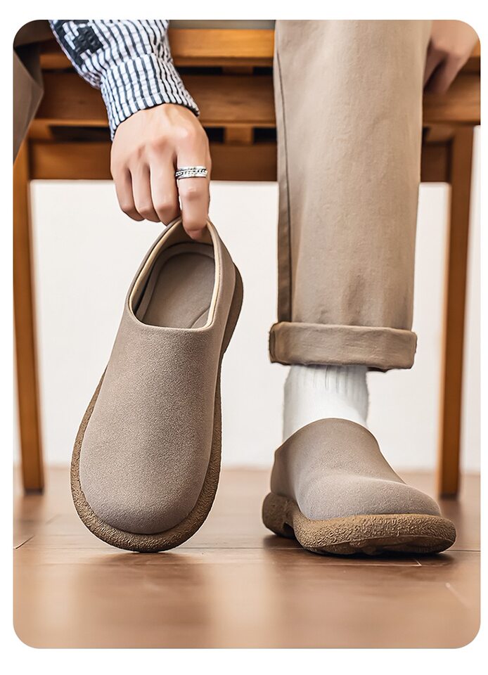 Dép sandal nam bít mũi da PU đế dày chống trượt kiểu lười xỏ chân — Màu nâu, màu be, màu đen chi tiết 21