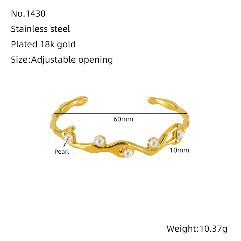 2024 nuevo lujo ligero INS temperamento 18K oro perla diseño personalidad de moda pulsera de acero de titanio mujer fábrica directa
