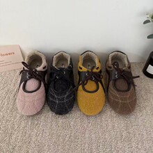 2025秋冬新款时尚百搭平底单鞋女加绒系带休闲保暖毛毛鞋德训鞋