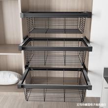 批发衣柜拉篮抽屉式抽拉篮伸缩裤架家用衣帽间拉篮内置收纳藤篮裤