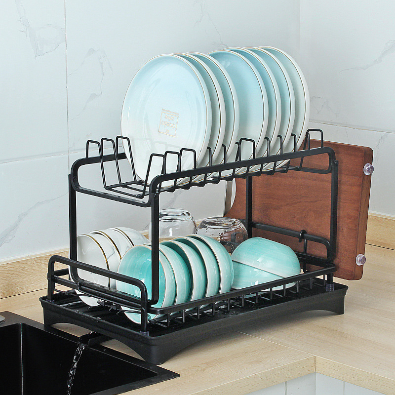 黑色铝合金厨房碗碟架多功能沥水碗碟筷收纳架餐具刀叉置物架批发